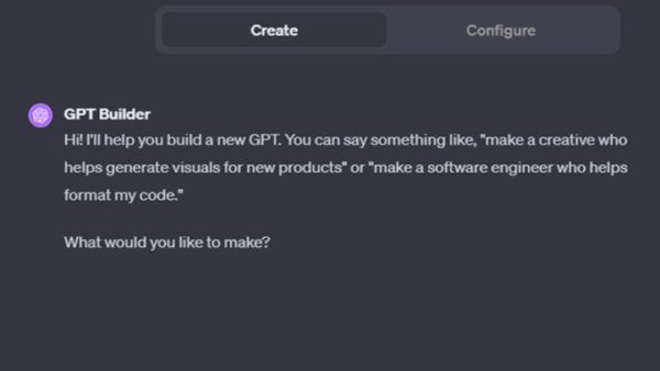 Interacting with the GPT Builder in ChatGPT.