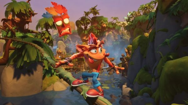 Crash Bandicoot 4 stylized gameplay screen.