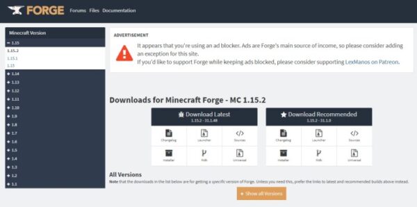 A Minecraft mod screen in Forge. A Minecraft mod screen in Forge.