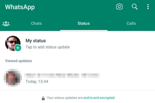 The Status screen in WhatsApp mobile.