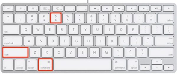 An Apple keyboard with certain keys highlighted.