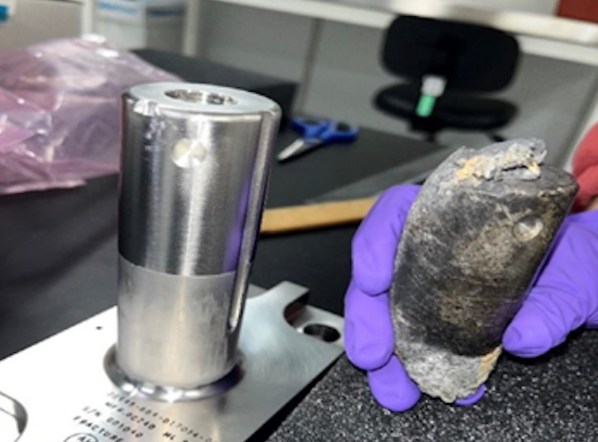 Recovered stanchion from the NASA flight support equipment used to mount International Space Station batteries on a cargo pallet. The stanchion survived reentry through Earth’s atmosphere on March 8, 2024, and impacted a home in Florida. Recovered stanchion from the NASA flight support equipment used to mount International Space Station batteries on a cargo pallet. The stanchion survived reentry through Earth’s atmosphere on March 8, 2024, and impacted a home in Florida.