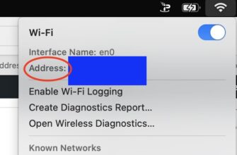 An obscured MAC address found in the hidden Wi-Fi settings sub-menu in macOS Sonoma.