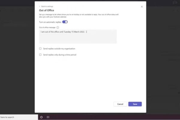 Как установить сообщение «Не в офисе» в Microsoft Teams