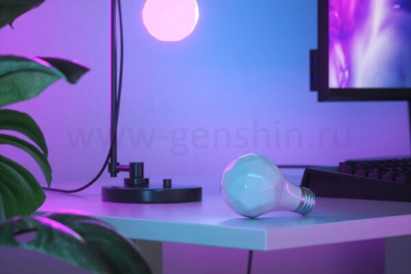 Nanoleaf Essentials Bulb on desk. Nanoleaf Essentials Bulb on desk.
