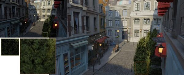 Neural denoising in a complex virtual scene. Neural denoising in a complex virtual scene.