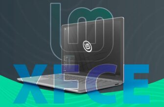 Ноутбук с Linux Mint, логотипом Mint и надписью 'XFCE'.
