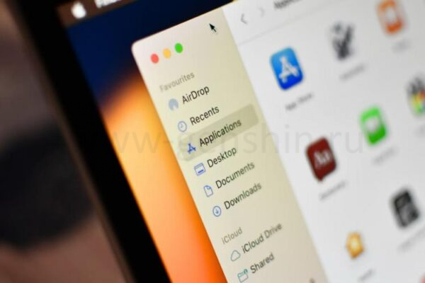 Панель приложений в Finder в macOS.