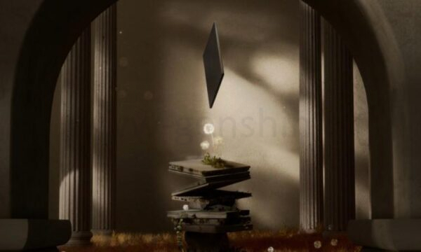 Ноутбук Asus на верхушке книжной стопки.