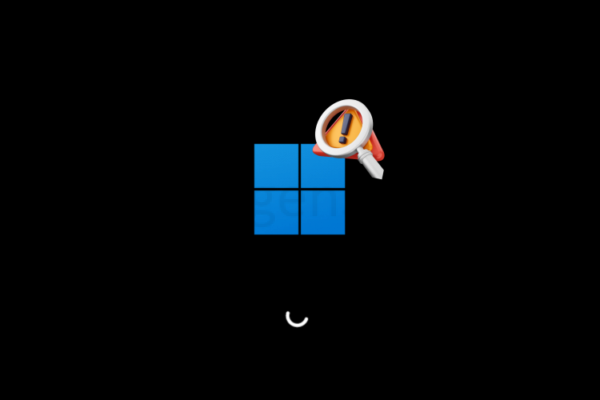 Заставка Windows с кругом загрузки и значком ошибки