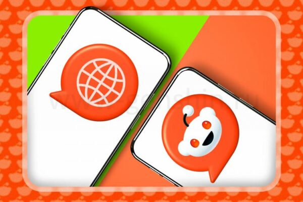 Два смартфона, один с иконкой веба, а другой с логотипом Reddit.