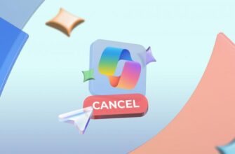 Логотип Microsoft Copilot с кнопкой отмены.