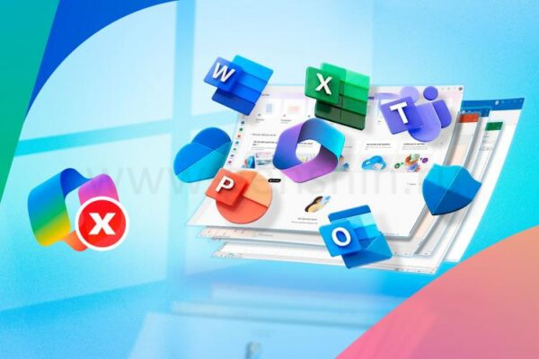 Некоторые экраны и значки Microsoft 365 с логотом Copilot и знаком 'x'.