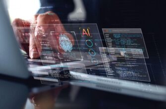 мужчина использует интерфейс ИИ на экране ноутбука