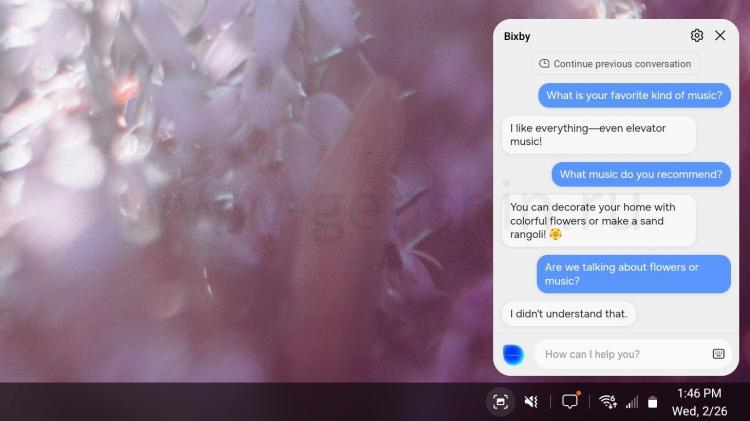 Разговор с Bixby на Samsung DeX.
