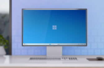 Минималистичный офисный стол с рабочим столом на Windows 11.