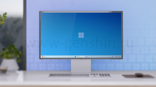 Минималистичный офисный стол с рабочим столом на Windows 11.