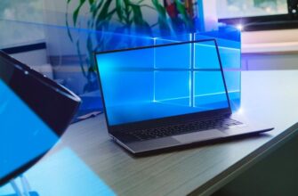 A laptop with the windows 10 default wallpaper.