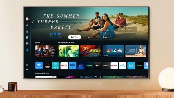 Samsung S85D 55-inch OLED smart TV on the wall.