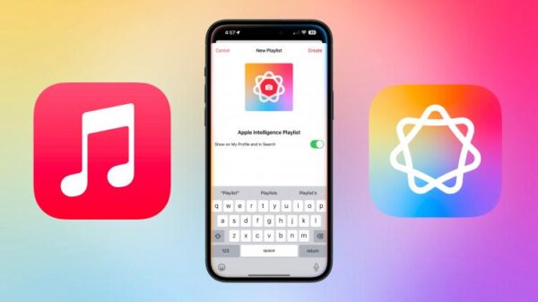 Apple Intelligence помогает создавать плейлист в Apple Music.