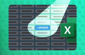 Illustration of an Excel spreadsheet with a spotlight highlighting the cell containing the formula '=UNIQUE'.