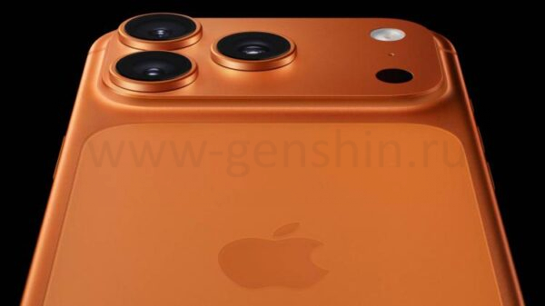 The back of a iPhone 17 Pro in Cosmic Orange.