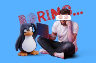 linux-bored-manBored man with hypnotic red spiral eyes sitting with a laptop next to a Linux penguin, with the text 'BORING...' scribbled in the background.