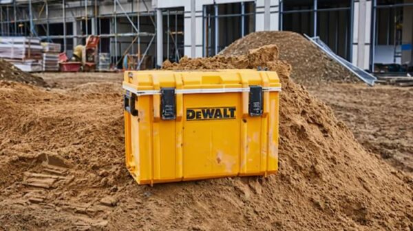 A DeWalt Cooler on a construction site