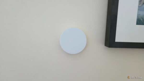 IKEA TIMMERFLOTTE temperature and humidity sensor in a wall.