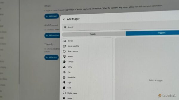 The add trigger screen in the automation editor in Home Assistant.