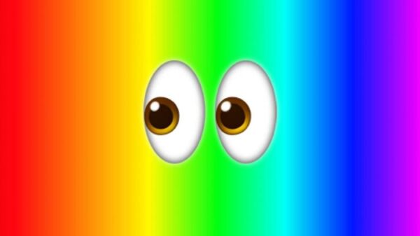 A rainbow color gradient with eyes
