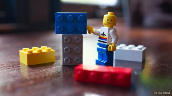3D printed LEGO bricks with a minifigure.