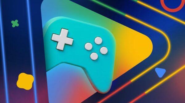 3D game controller on a vibrant Google Play logo background.