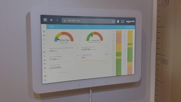 An Amazon Echo Hub showing a Home Assistant dashboard.