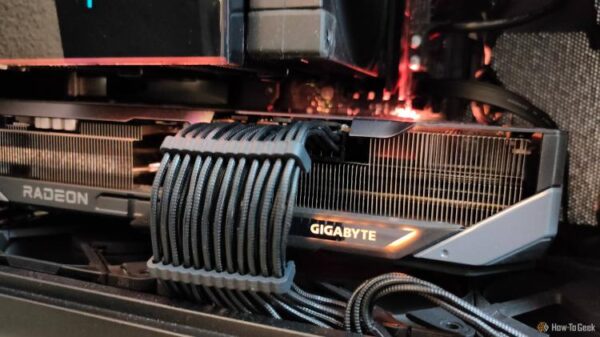 Closeup of graphics card in ITX case