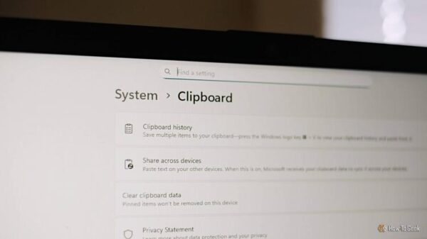 The clipboard history settings on Windows 10.