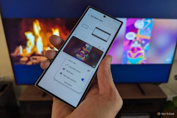 Мультипросмотр на телевизоре Samsung Frame, передан с Z Fold 6.