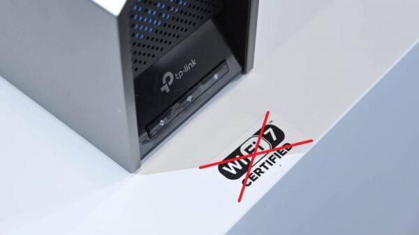 A Wi-Fi 7 certified badge with a red X mark over it.