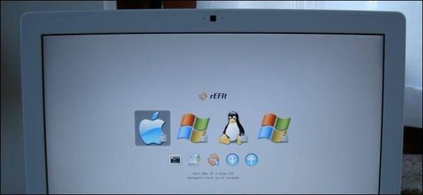 An image of a laptop with several OS logos on the screen.