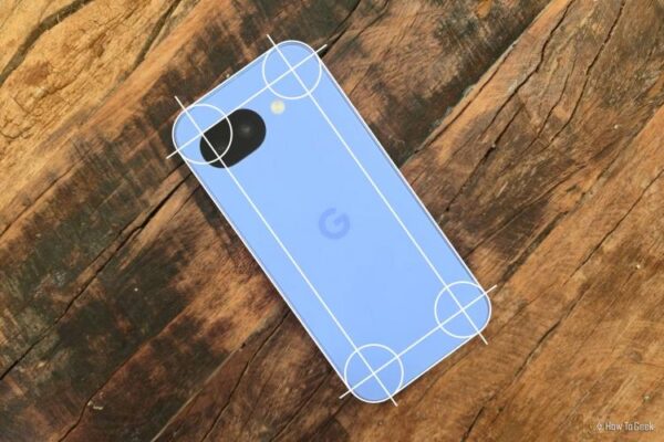 Google Pixel 10a with design drawing lines