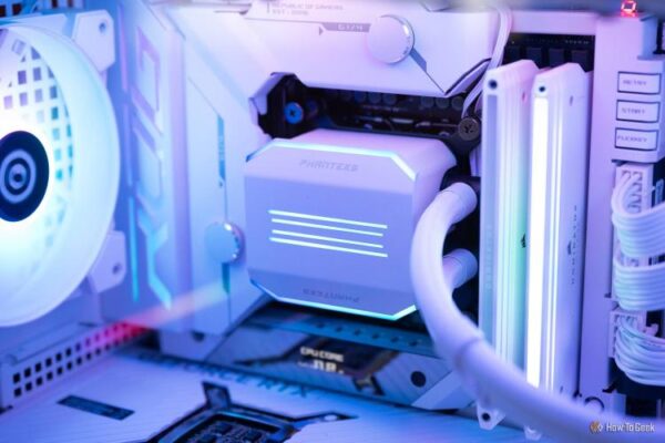 CyberPowerPC Phanteks CPU cooler inside a gaming pc.