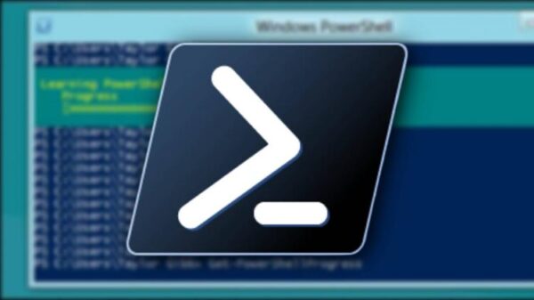A powershell logo over an image of it in use.