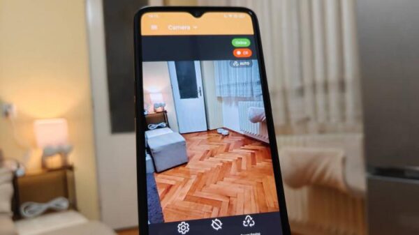 Phone with security camera feed open