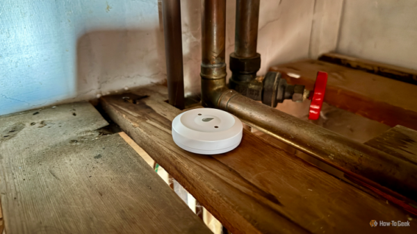 A water leak sensor in a utility closet.
