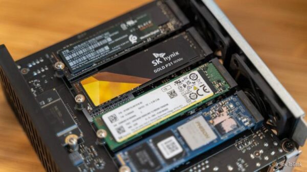 TerraMaster's F4 SSD NAS with four different NVMe SSDs installed.
