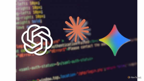 ChatGPT, Claude, and Gemini logos over a code editor with some blurred code written.-1