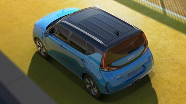 Top rear 3/4 shot of a 2023 Kia Soul