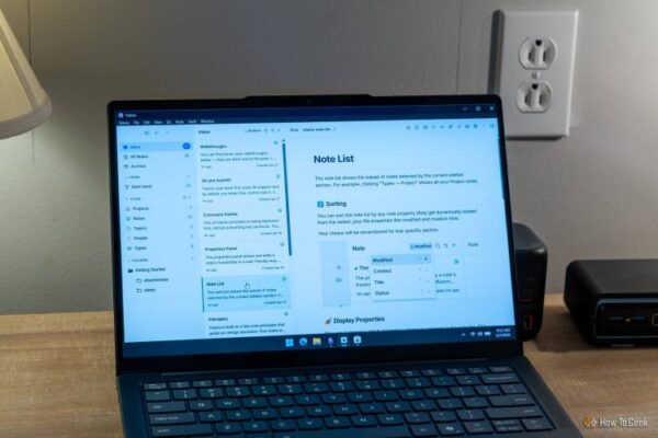 Tolaria's markdown editor showing notes on a Windows laptop.